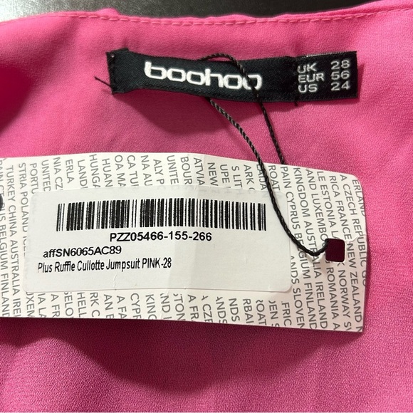 Boohoo Plus Ruffle Wide Leg Jumpsuit Pink Size 28 - Picture 3 of 6